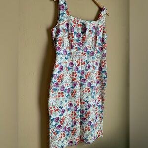 Ann Taylor Sheath Dress NWT Floral Red, Turquoise, Purple Flowers Lined Cotton